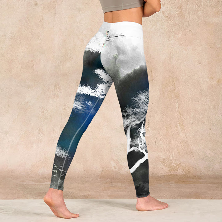 Buddha Stones Ink Painting Pine Tree Print Gym Leggings Women's Yoga Pants - image 4