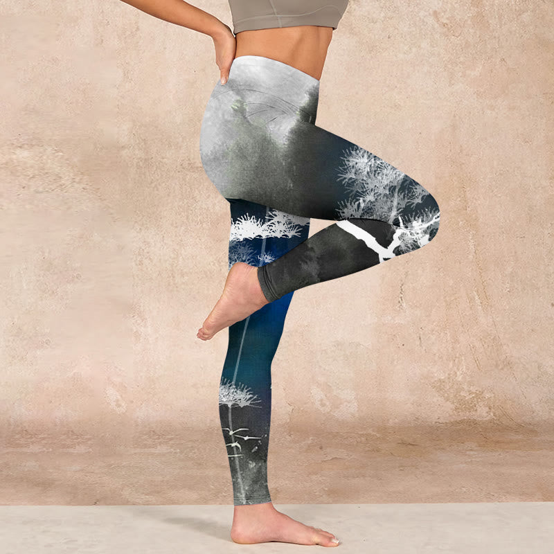 Buddha Stones Ink Painting Pine Tree Print Gym Leggings Women's Yoga Pants - image 15