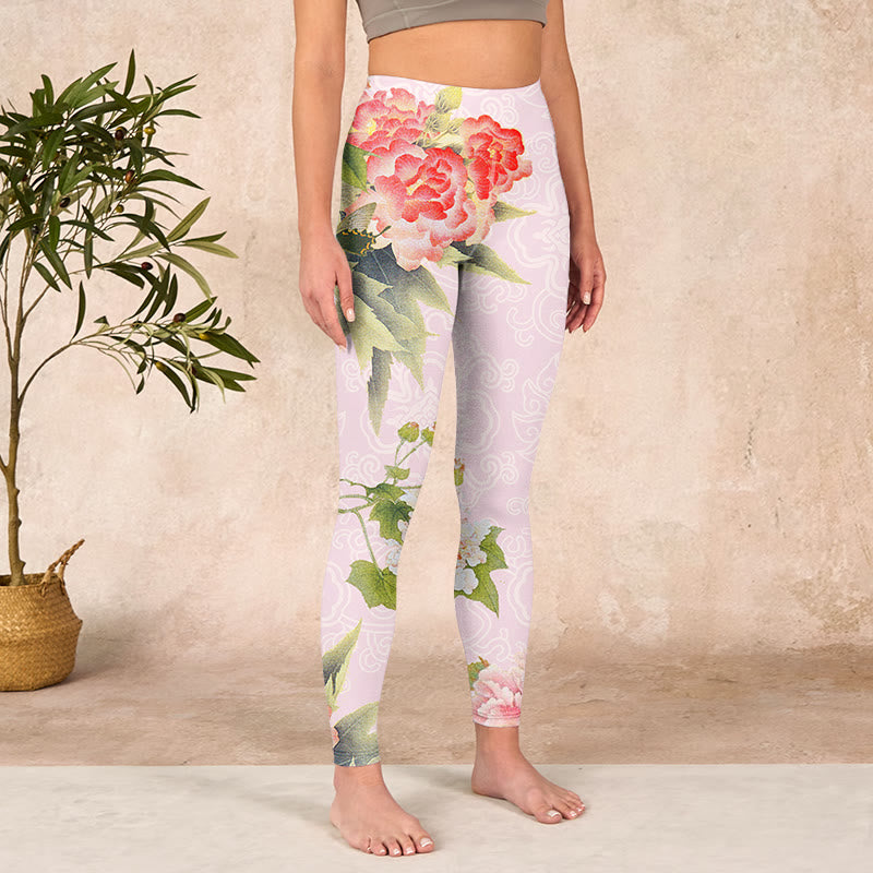 Buddha Stones Hibiscus Flowers And Leaves Print Gym Leggings Women's Yoga Pants - image 3