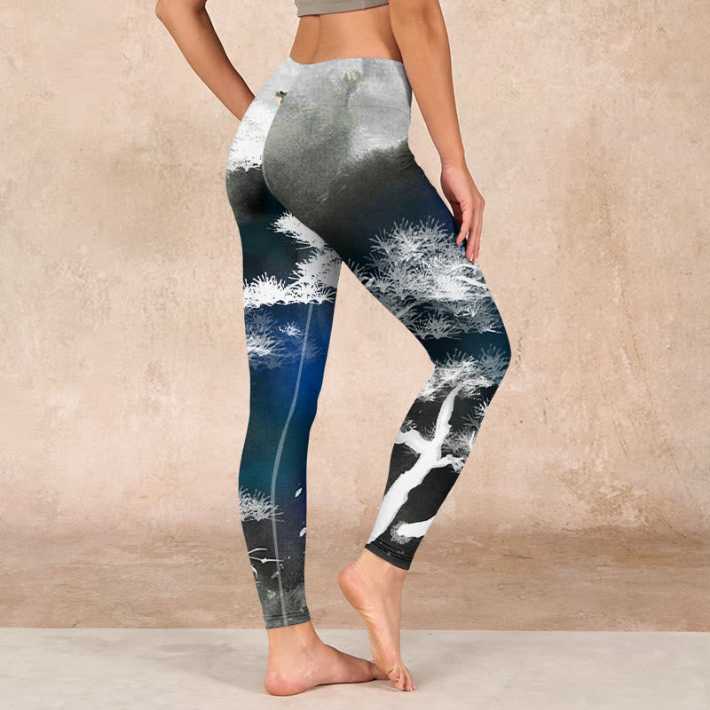 Buddha Stones Ink Painting Pine Tree Print Gym Leggings Women's Yoga Pants - image 2