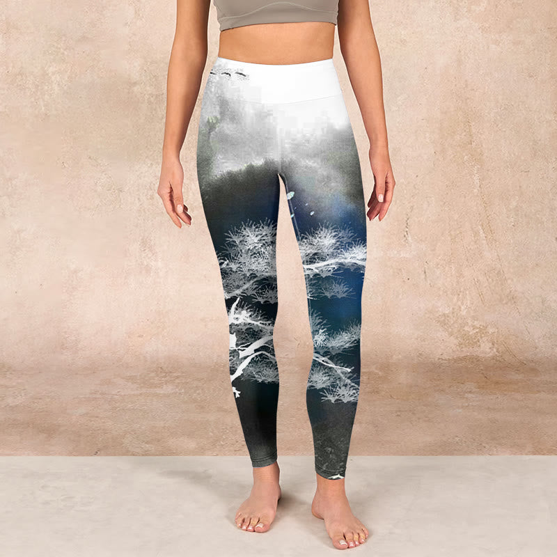 Buddha Stones Ink Painting Pine Tree Print Gym Leggings Women's Yoga Pants - image 1