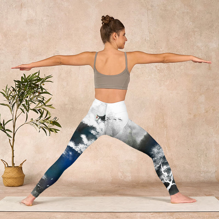 Buddha Stones Ink Painting Pine Tree Print Gym Leggings Women's Yoga Pants - image 10