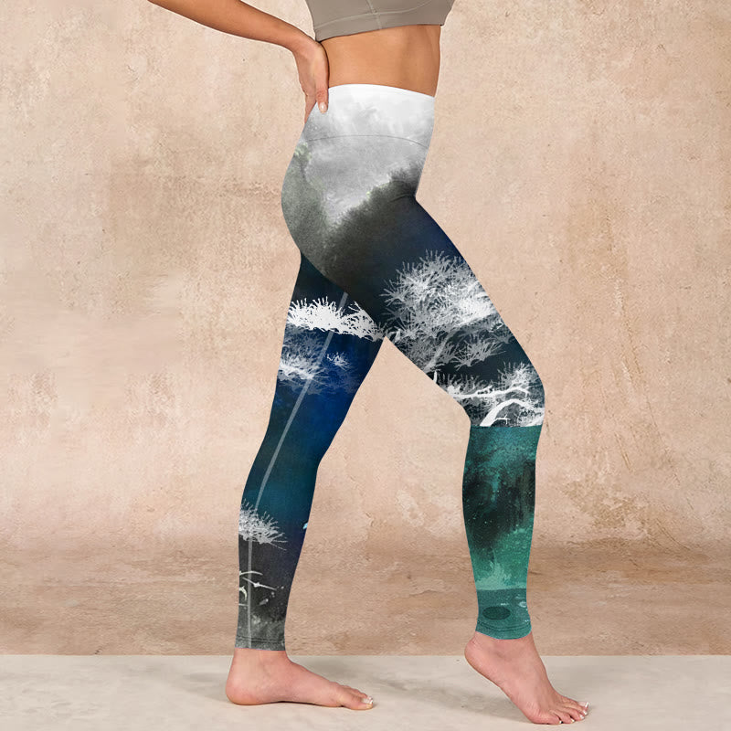 Buddha Stones Ink Painting Pine Tree Print Gym Leggings Women's Yoga Pants - image 16