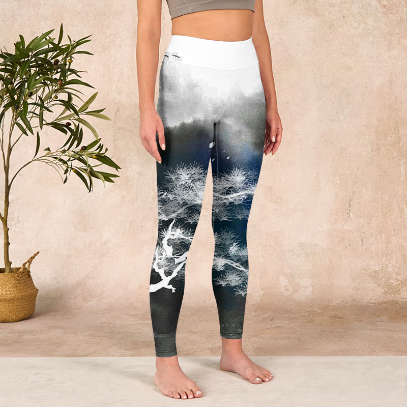 Buddha Stones Ink Painting Pine Tree Print Gym Leggings Women's Yoga Pants - image 3