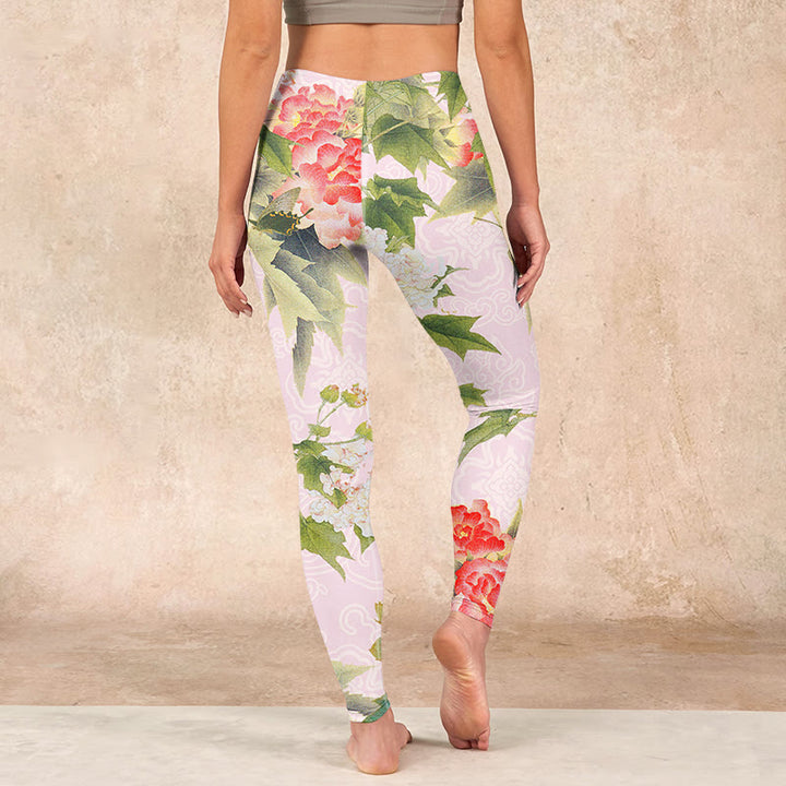 Buddha Stones Hibiscus Flowers And Leaves Print Gym Leggings Women's Yoga Pants - image 15