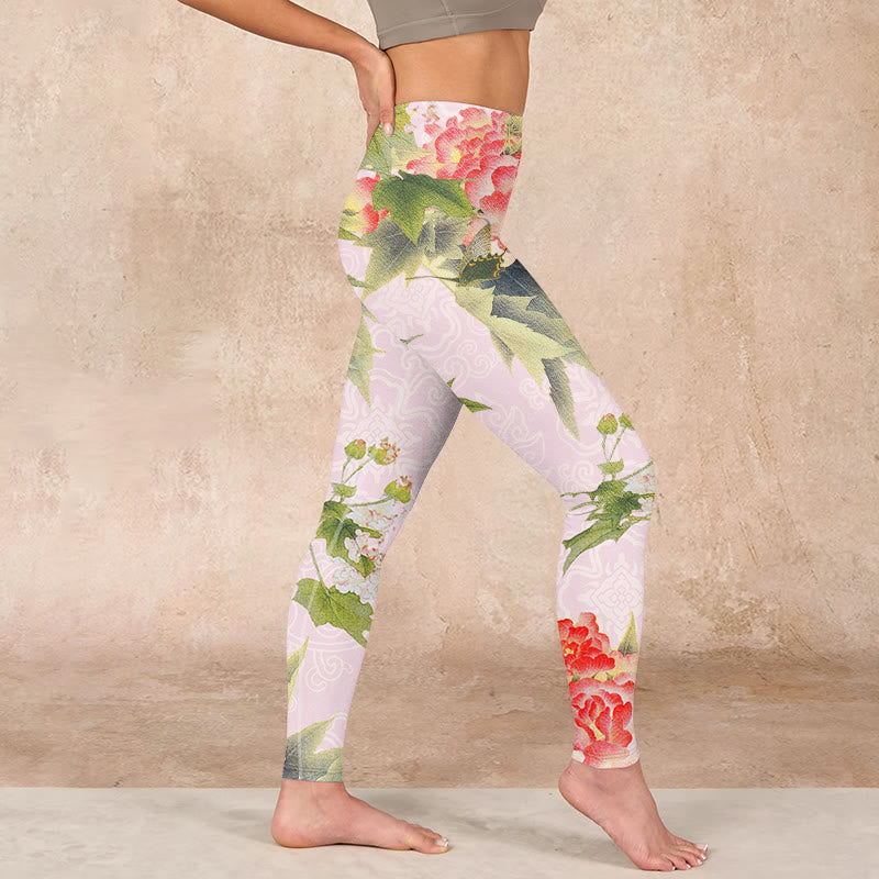 Buddha Stones Hibiscus Flowers And Leaves Print Gym Leggings Women's Yoga Pants - image 16