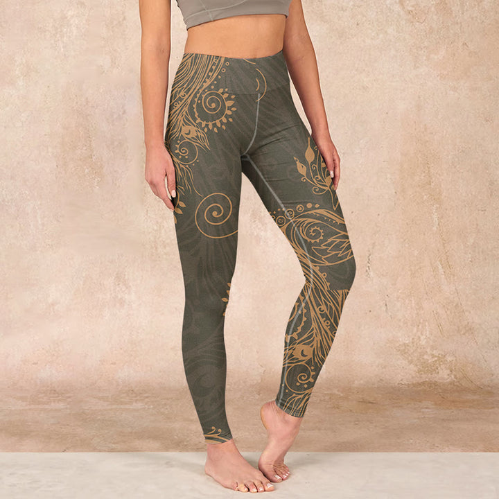 Buddha Stones Peacock Feather Print Gym Leggings Women's Yoga Pants - DarkOliveGreen - US18，UK/AU22，EU50 (4XL) - image 0