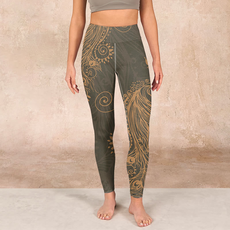 Buddha Stones Peacock Feather Print Gym Leggings Women's Yoga Pants - image 1
