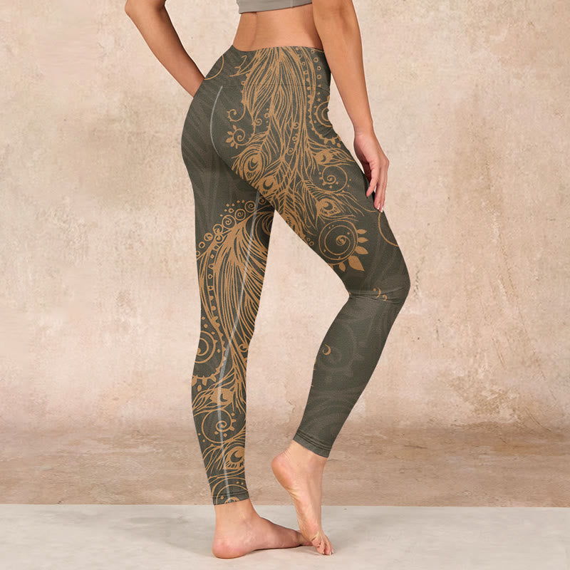 Buddha Stones Peacock Feather Print Gym Leggings Women's Yoga Pants - image 2