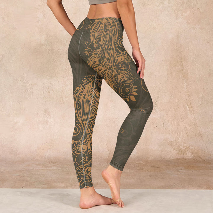 Buddha Stones Peacock Feather Print Gym Leggings Women's Yoga Pants - image 2