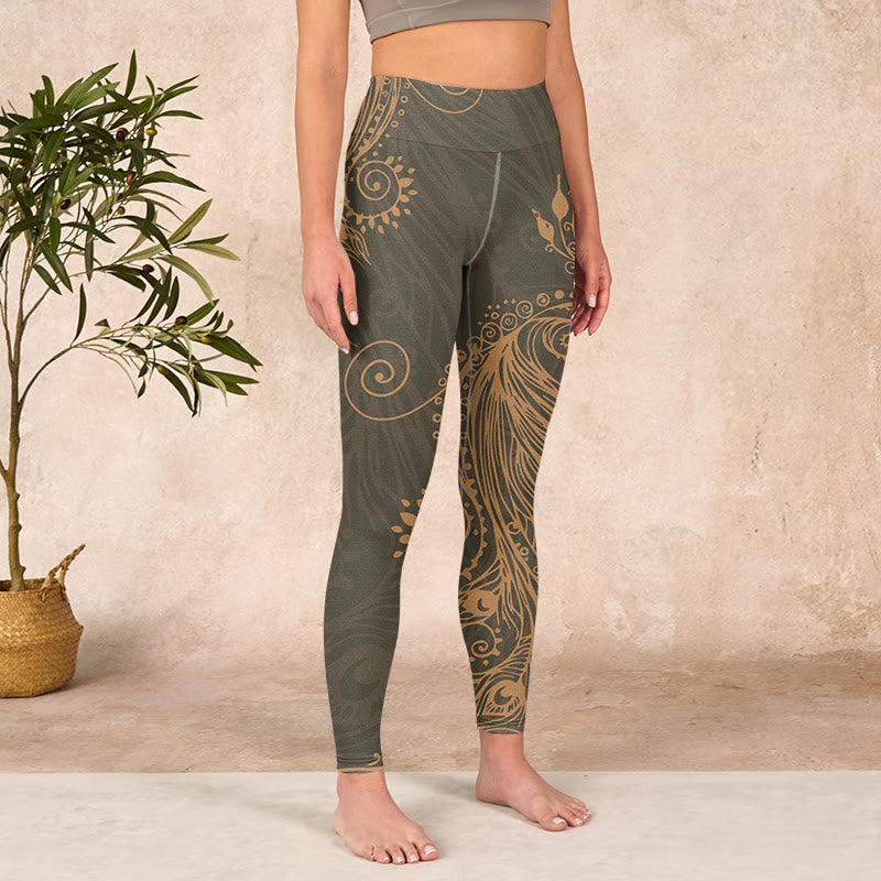 Buddha Stones Peacock Feather Print Gym Leggings Women's Yoga Pants - image 3