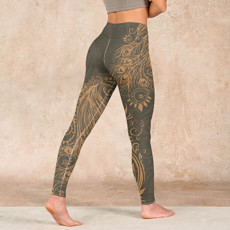 Buddha Stones Peacock Feather Print Gym Leggings Women's Yoga Pants - image 4