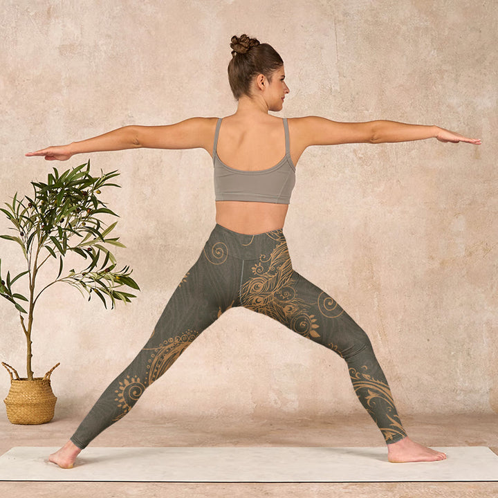 Buddha Stones Peacock Feather Print Gym Leggings Women's Yoga Pants - image 10