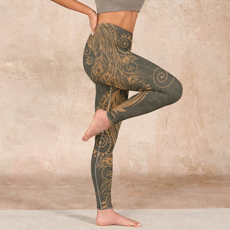 Buddha Stones Peacock Feather Print Gym Leggings Women's Yoga Pants - image 14