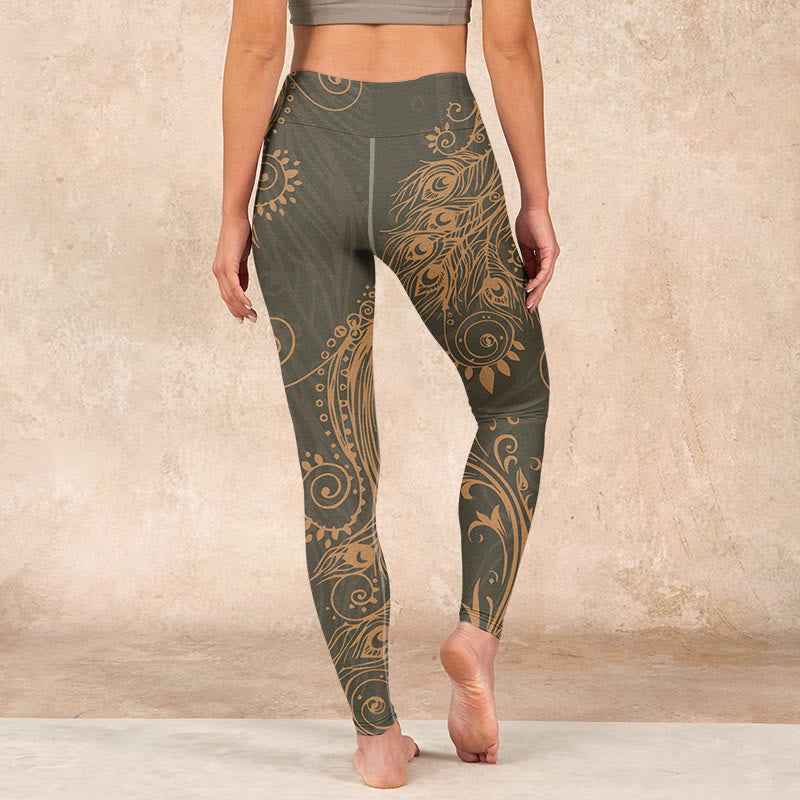 Buddha Stones Peacock Feather Print Gym Leggings Women's Yoga Pants - image 15