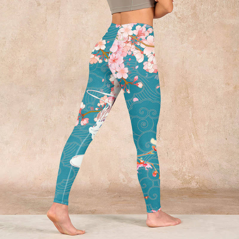 Buddha Stones Dragon Cherry Blossoms Print Gym Leggings Women's Yoga Pants - image 4