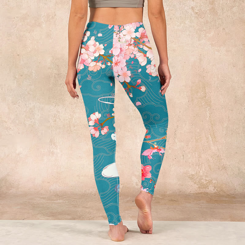 Buddha Stones Dragon Cherry Blossoms Print Gym Leggings Women's Yoga Pants - image 15