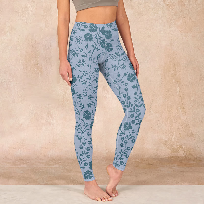 Buddha Stones Lush Flowers Plants Print Gym Leggings Women's Yoga Pants - LightSteelBlue - US18，UK/AU22，EU50 (4XL) - image 0