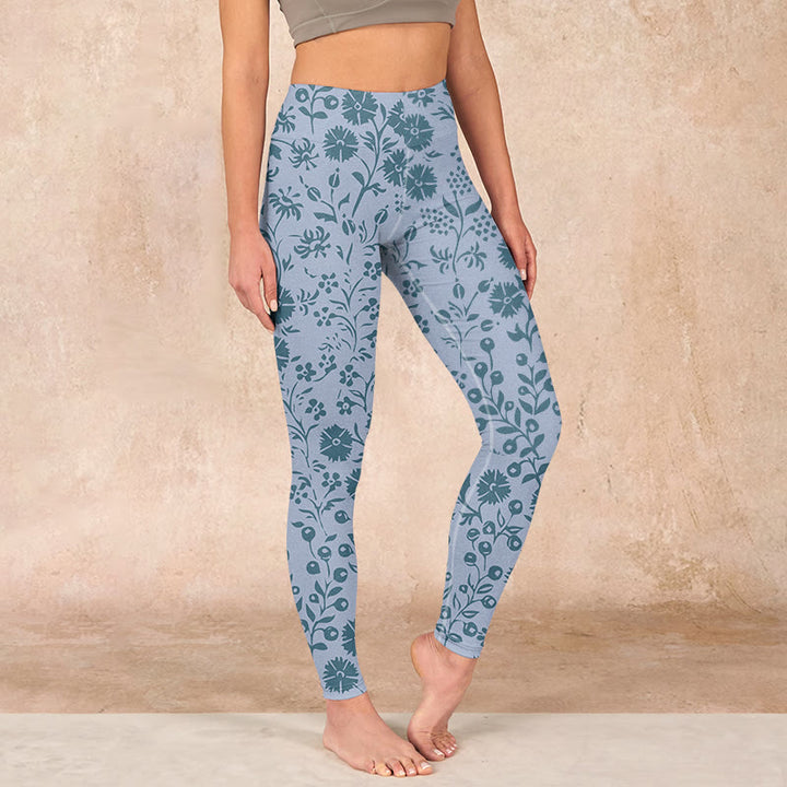Buddha Stones Lush Flowers Plants Print Gym Leggings Women's Yoga Pants - LightSteelBlue - US18，UK/AU22，EU50 (4XL) - image 0