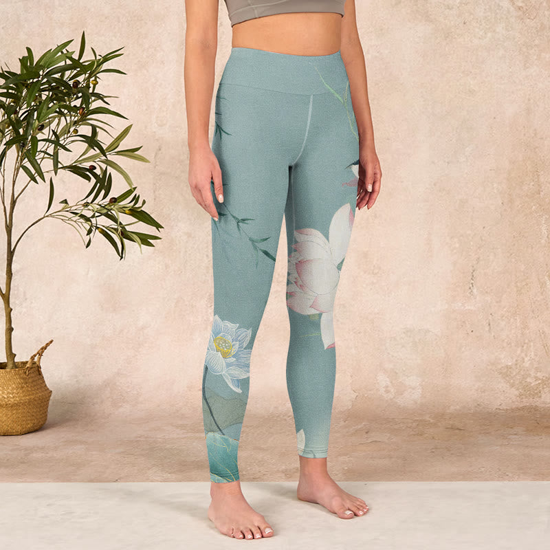 Buddha Stones Lotus Leaf Bird Print Gym Leggings Women's Yoga Pants - image 3