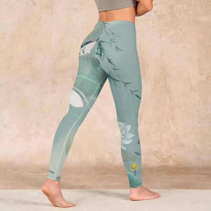 Buddha Stones Lotus Leaf Bird Print Gym Leggings Women's Yoga Pants - image 4