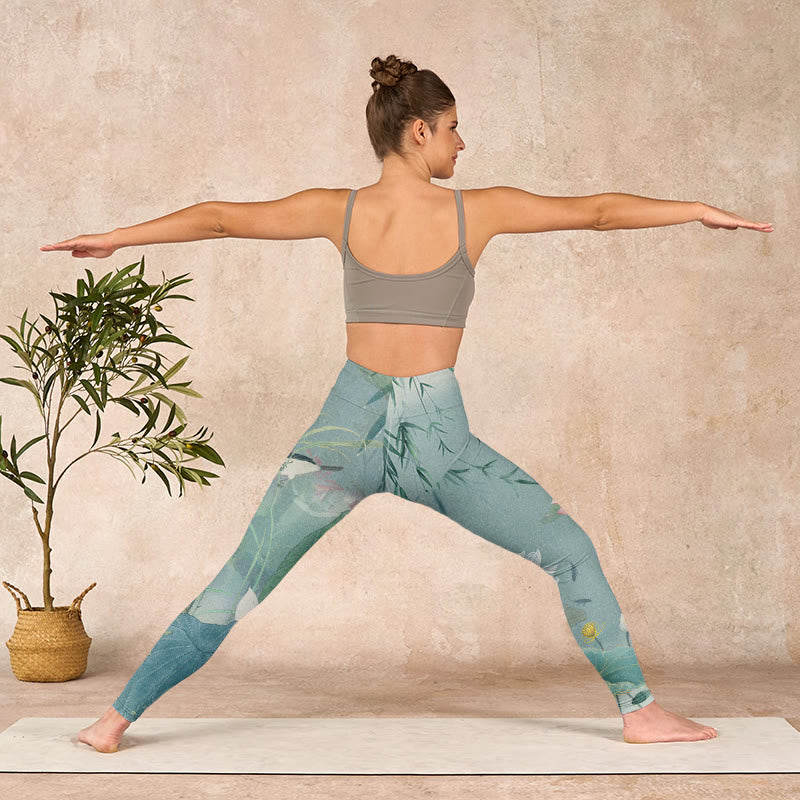 Buddha Stones Lotus Leaf Bird Print Gym Leggings Women's Yoga Pants - image 11