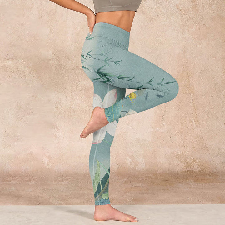Buddha Stones Lotus Leaf Bird Print Gym Leggings Women's Yoga Pants - image 16