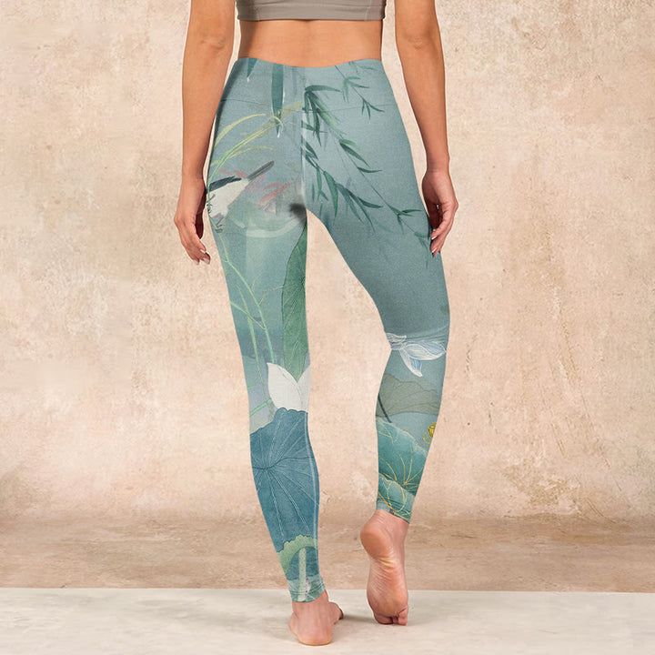 Buddha Stones Lotus Leaf Bird Print Gym Leggings Women's Yoga Pants - image 14