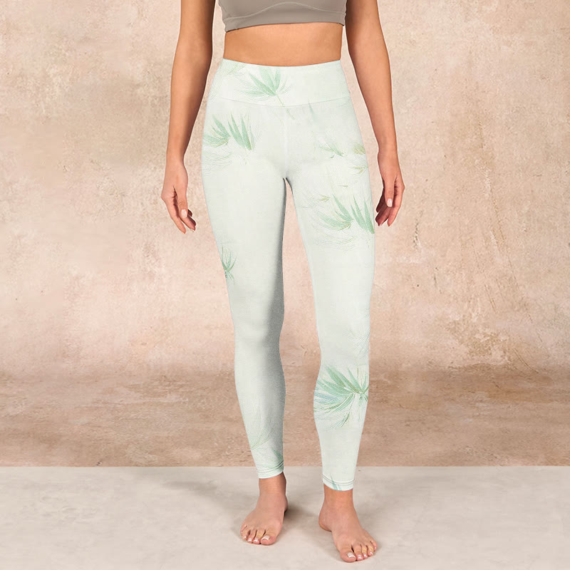 Buddha Stones Green Bamboo Leaves Print Sports Leggings Women's Yoga Pants - image 1