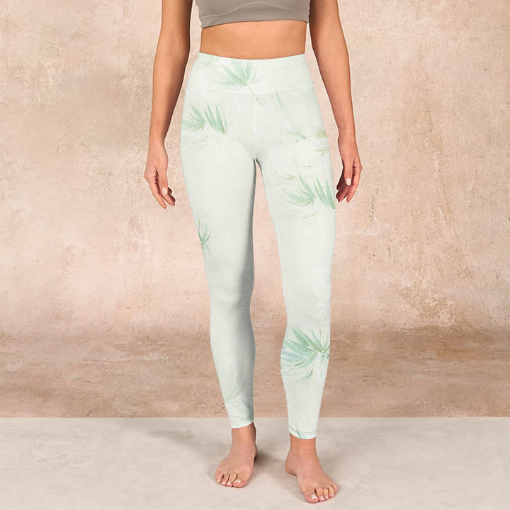 Buddha Stones Green Bamboo Leaves Print Sports Leggings Women's Yoga Pants - image 1