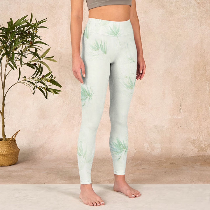 Buddha Stones Green Bamboo Leaves Print Sports Leggings Women's Yoga Pants - image 3
