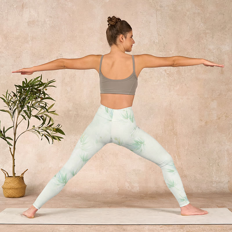 Buddha Stones Green Bamboo Leaves Print Sports Leggings Women's Yoga Pants - image 10