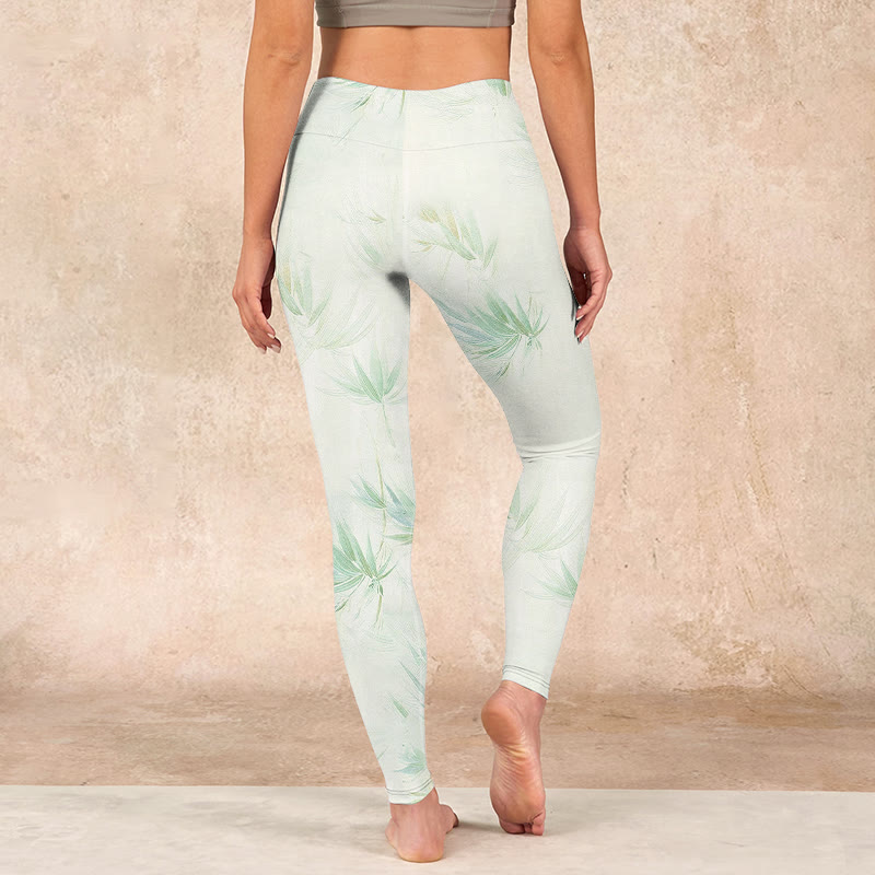 Buddha Stones Green Bamboo Leaves Print Sports Leggings Women's Yoga Pants - image 16