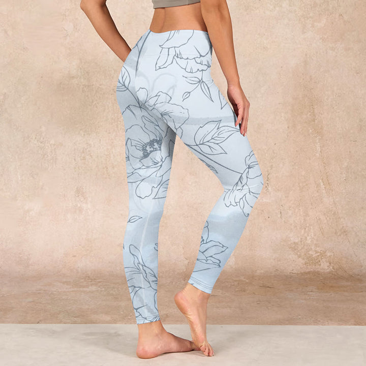 Buddha Stones Peony Flower Leaves Print Gym Leggings Women's Yoga Pants - image 2
