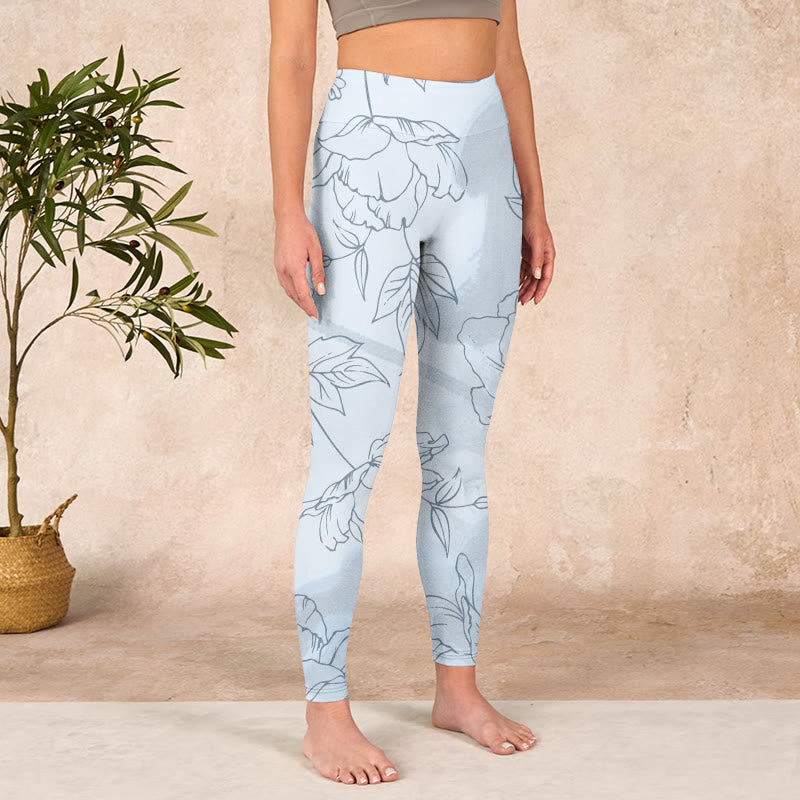 Buddha Stones Peony Flower Leaves Print Gym Leggings Women's Yoga Pants - image 3