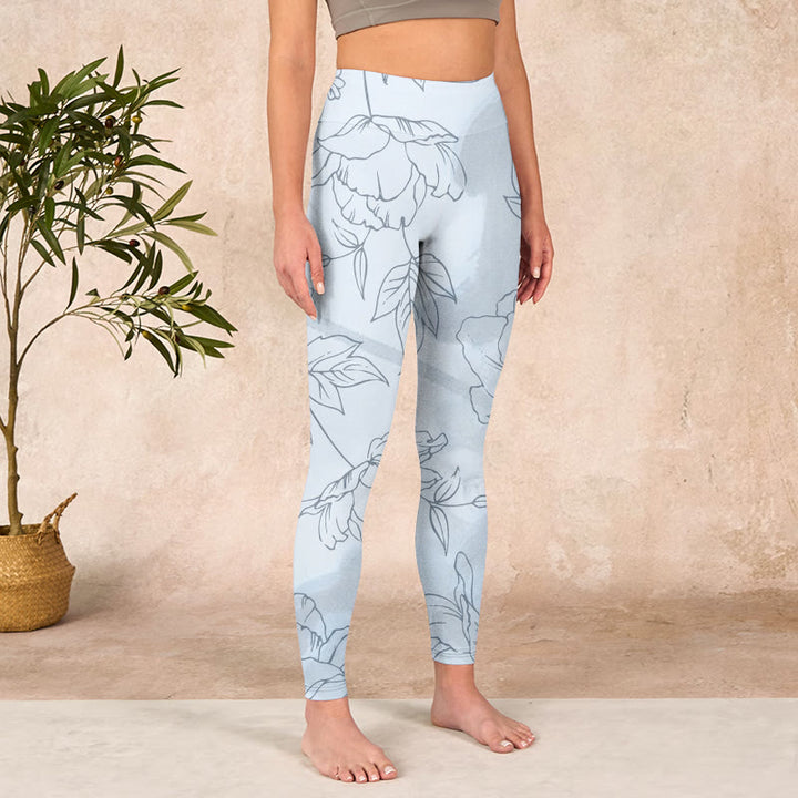 Buddha Stones Peony Flower Leaves Print Gym Leggings Women's Yoga Pants - image 3