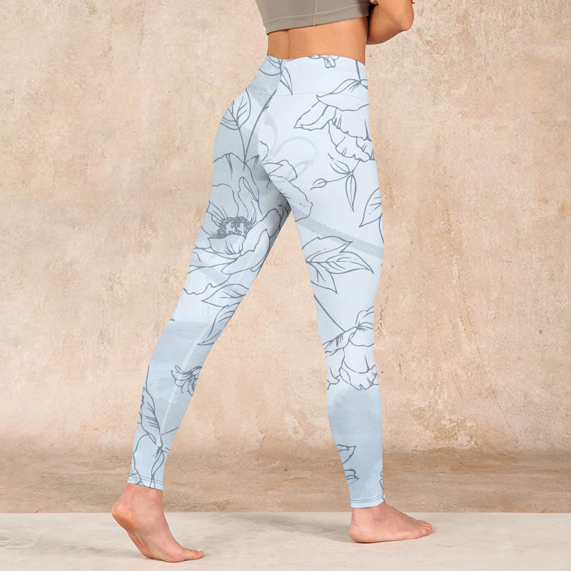Buddha Stones Peony Flower Leaves Print Gym Leggings Women's Yoga Pants - image 4