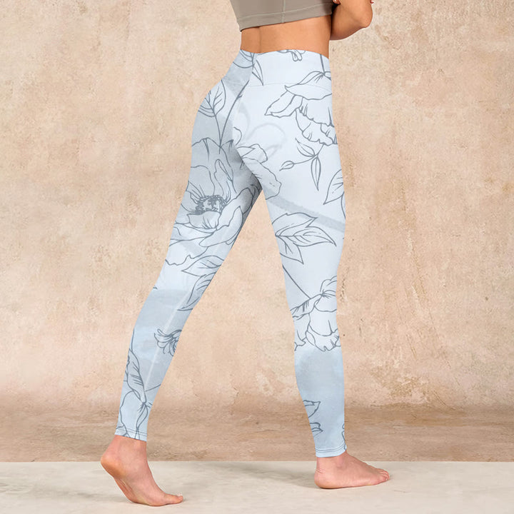 Buddha Stones Peony Flower Leaves Print Gym Leggings Women's Yoga Pants - image 4