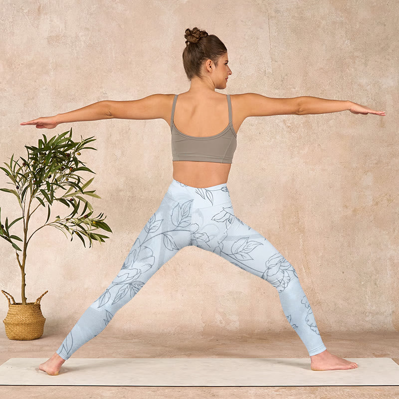 Buddha Stones Peony Flower Leaves Print Gym Leggings Women's Yoga Pants - image 11