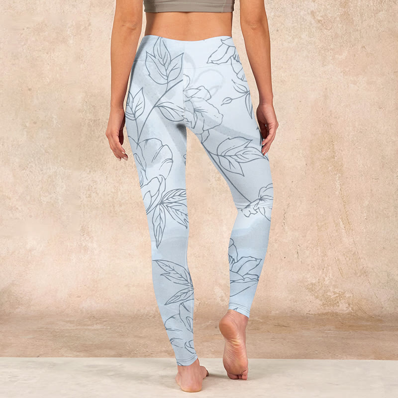 Buddha Stones Peony Flower Leaves Print Gym Leggings Women's Yoga Pants - image 16