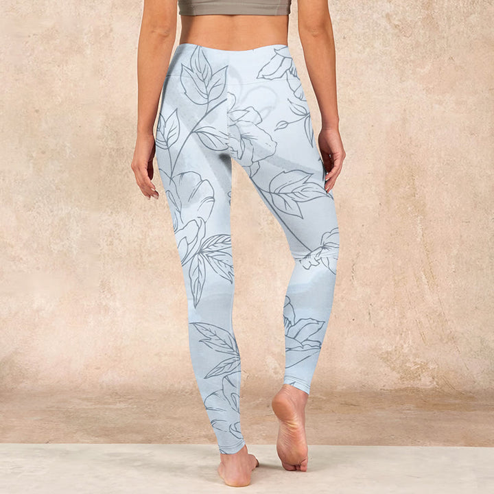 Buddha Stones Peony Flower Leaves Print Gym Leggings Women's Yoga Pants - image 16