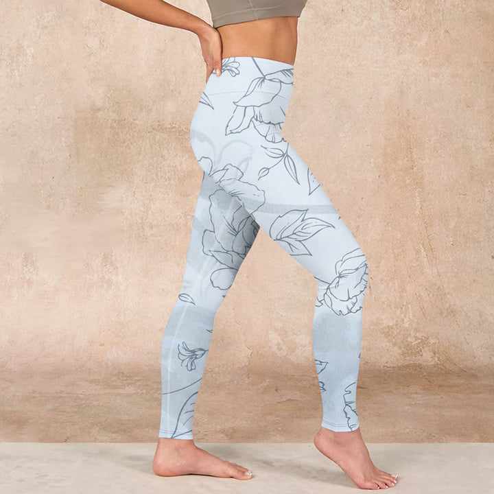 Buddha Stones Peony Flower Leaves Print Gym Leggings Women's Yoga Pants - image 14
