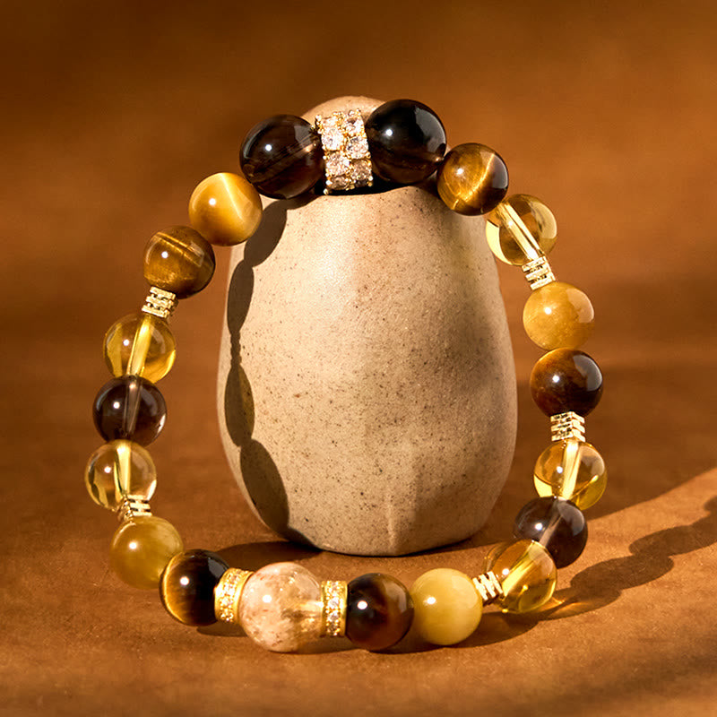 Buddha Stones Citrine Topaz Smoky Quartz Tiger Eye Happiness Bracelet - image 1