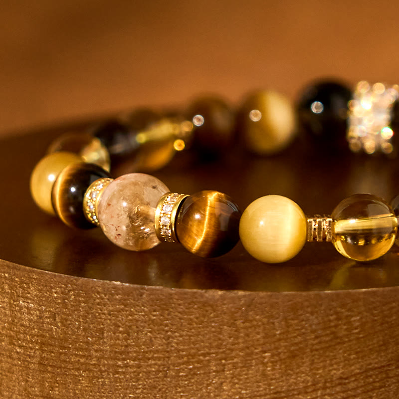 Buddha Stones Citrine Topaz Smoky Quartz Tiger Eye Happiness Bracelet - image 3