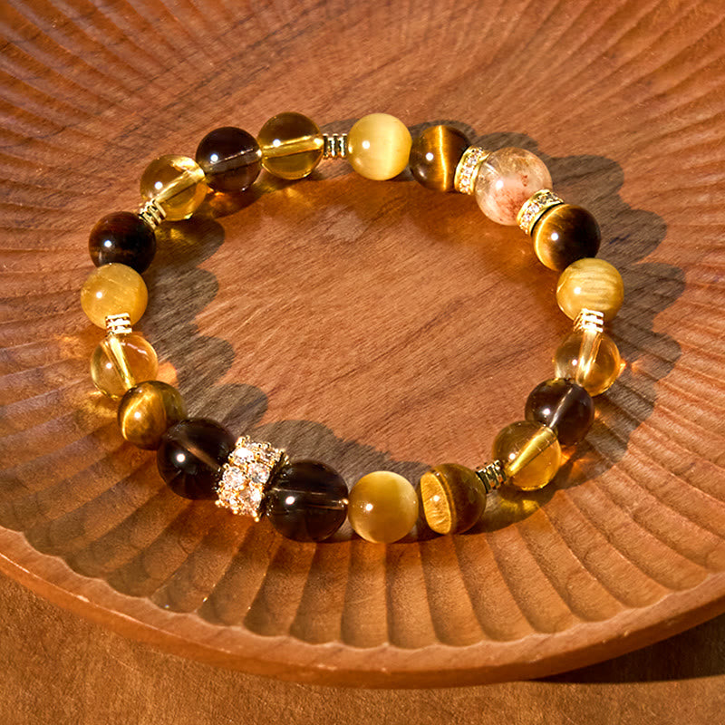 Buddha Stones Citrine Topaz Smoky Quartz Tiger Eye Happiness Bracelet - image 2