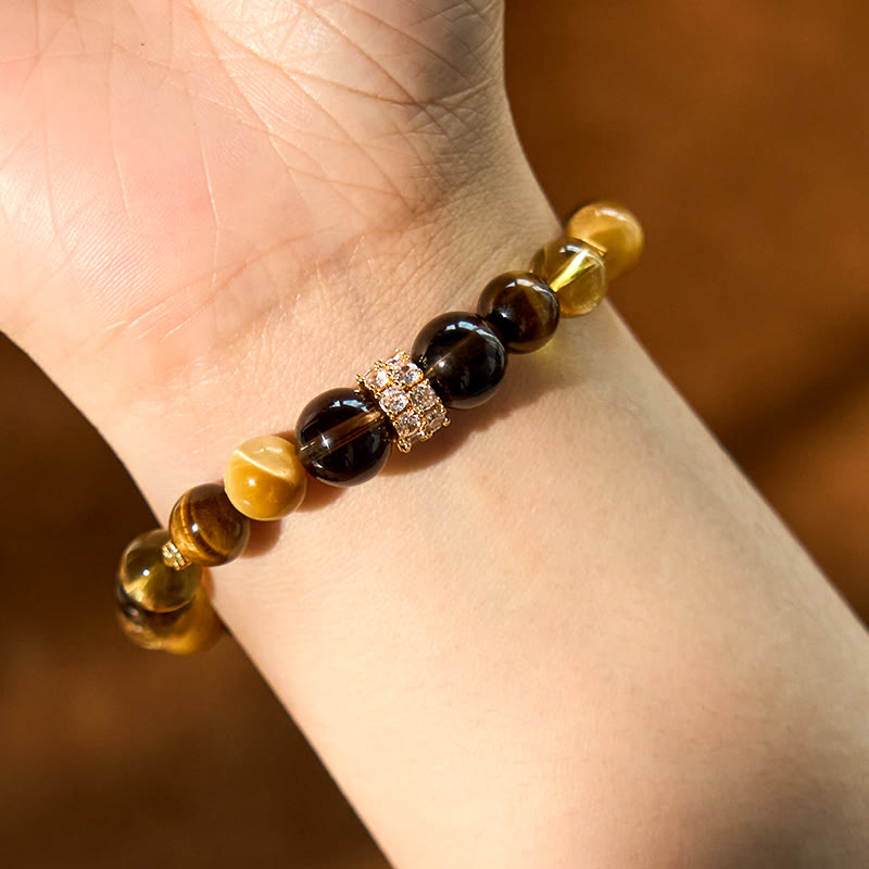 Buddha Stones Citrine Topaz Smoky Quartz Tiger Eye Happiness Bracelet - image 5