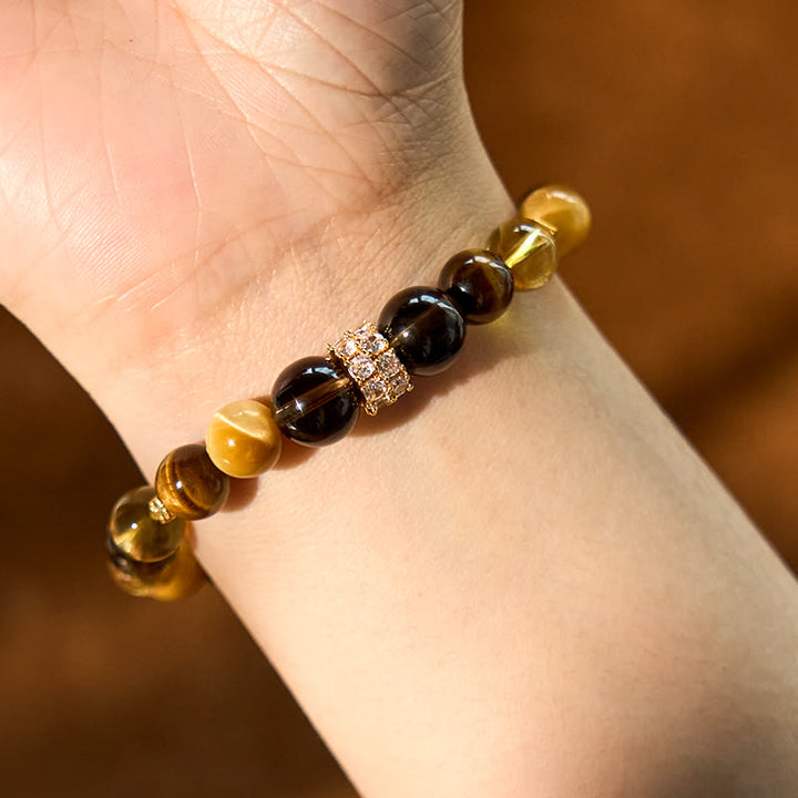 Buddha Stones Citrine Topaz Smoky Quartz Tiger Eye Happiness Bracelet - image 5