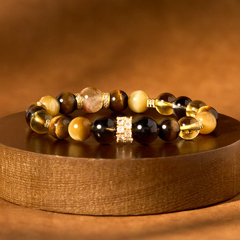 Buddha Stones Citrine Topaz Smoky Quartz Tiger Eye Happiness Bracelet - Citrine Smoky Quartz Tiger Eye(Wrist Circumference: 14-16cm) - image 0