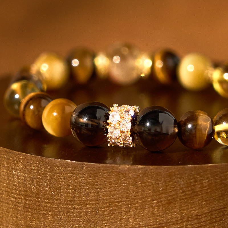Buddha Stones Citrine Topaz Smoky Quartz Tiger Eye Happiness Bracelet - image 4