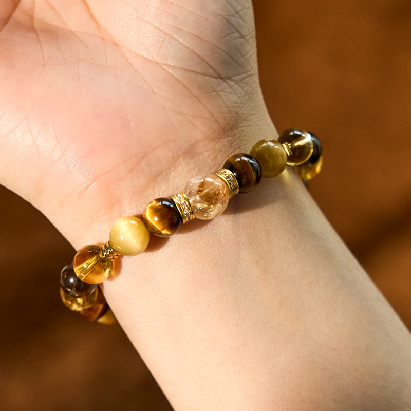 Buddha Stones Citrine Topaz Smoky Quartz Tiger Eye Happiness Bracelet - image 6